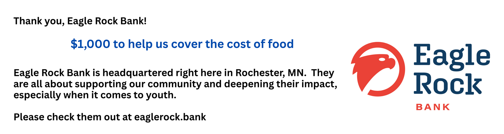 Rochester Exchange Club announcement: $625 raised for 20'x30' tent rental. White tent on grass, with cost shown.