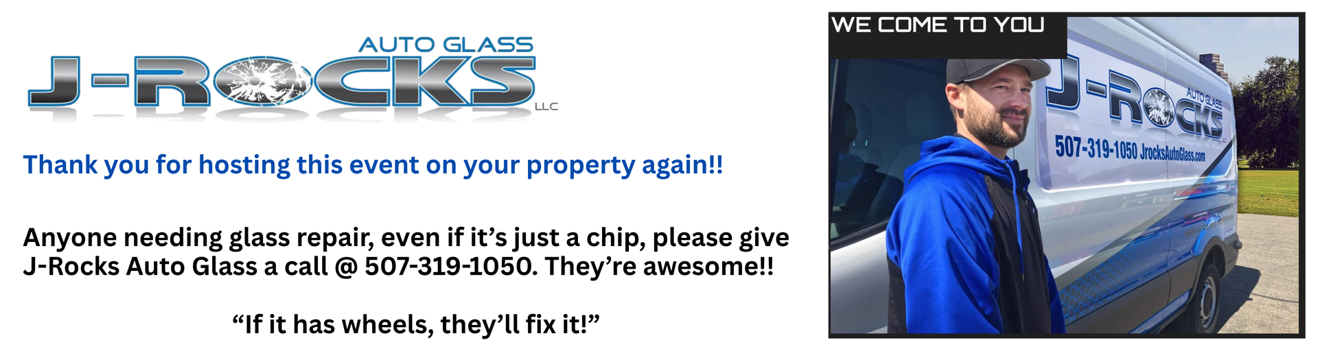 Ad for J-Roks Auto Glass. Text: 