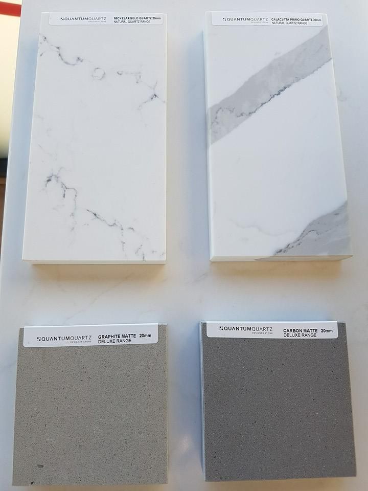 Four Different Types of Marble Are Displayed on A Table — Thats Tops by Design in Scone, NSW