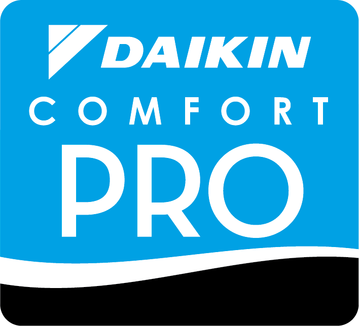 A daikin comfort pro logo on a blue background