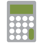 a calculator with circles on the buttons and a green screen .