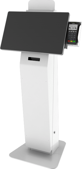 the Austin Payment Kiosk in white with landscape computer