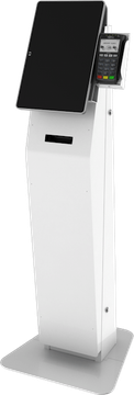 the Austin Payment Kiosk in white with a computer in portrait orientation