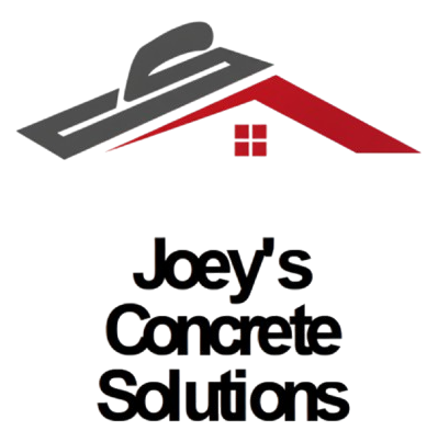 Logo for Joey's Concrete Solutions: trowel shape over a red roof with a small window; text below.