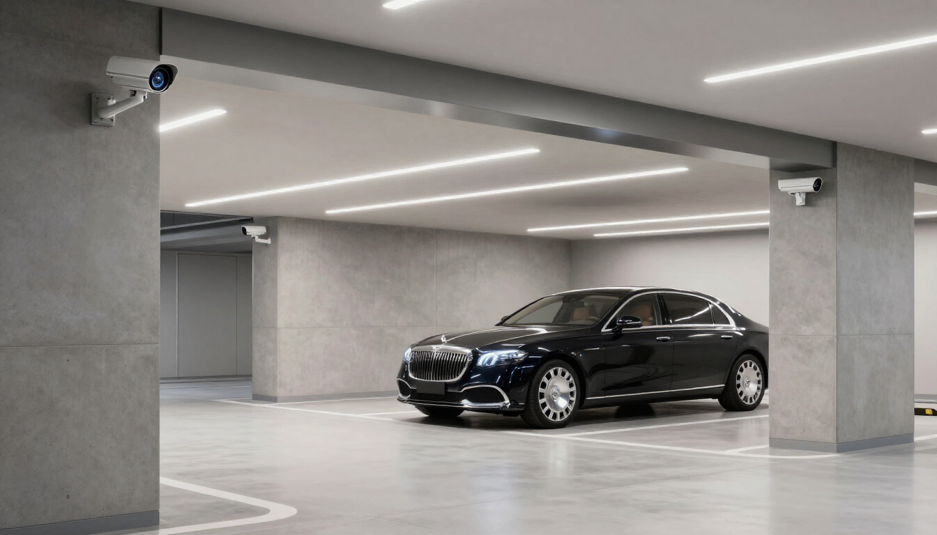 Voiture sécurisée dans un parking privé moderne