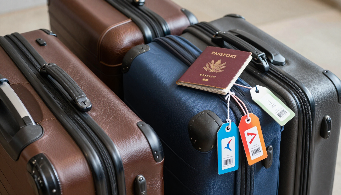 Valises prêtes pour le voyage avec étiquettes