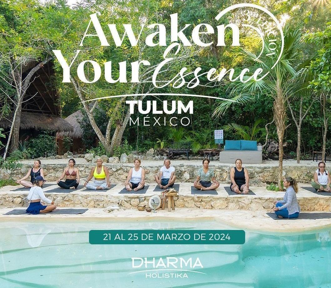 Un grupo de personas está sentada en colchonetas de yoga junto a una piscina.