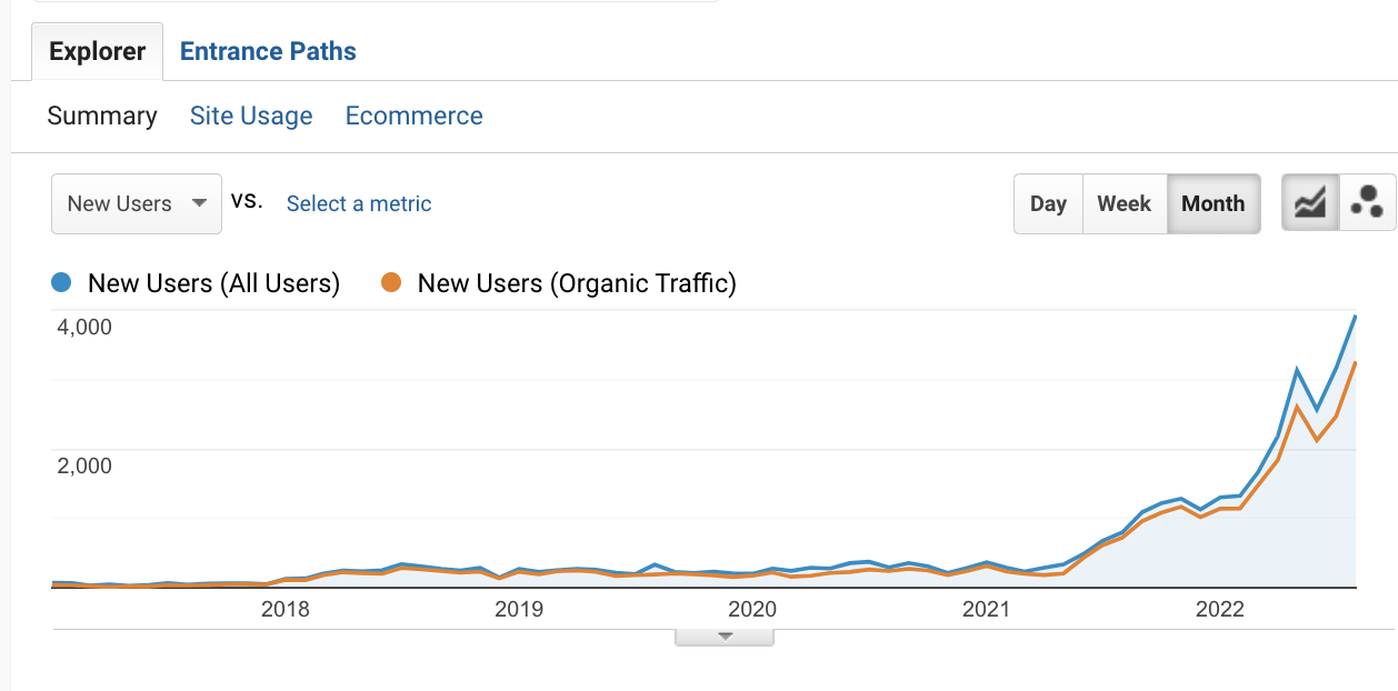 Monthly new website visitor graph