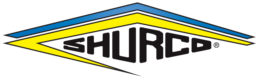 The shurco logo is yellow and blue and looks like a lightning bolt.