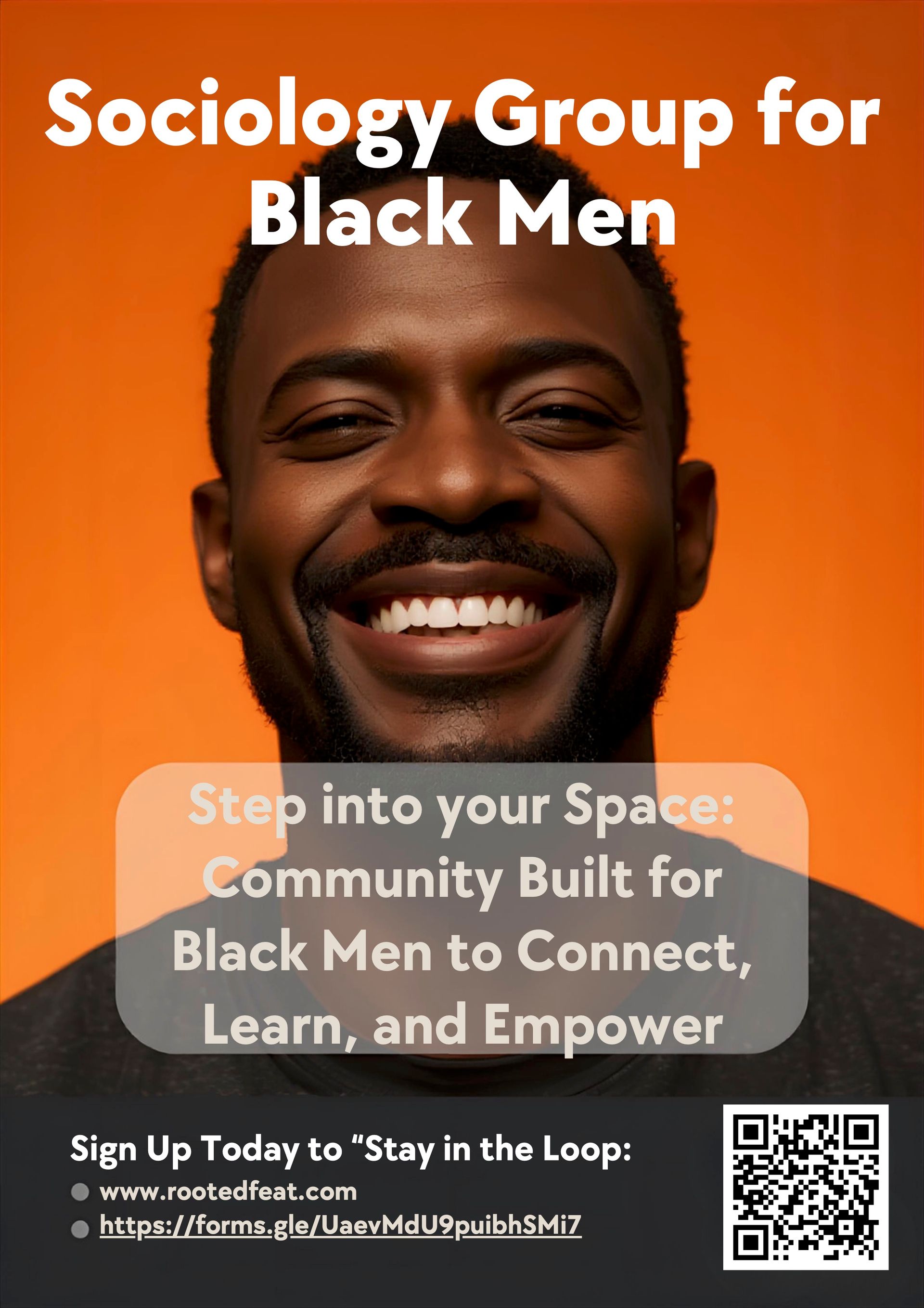 Flyer for Rooted Feat's Event Sociology Group for Black Men
