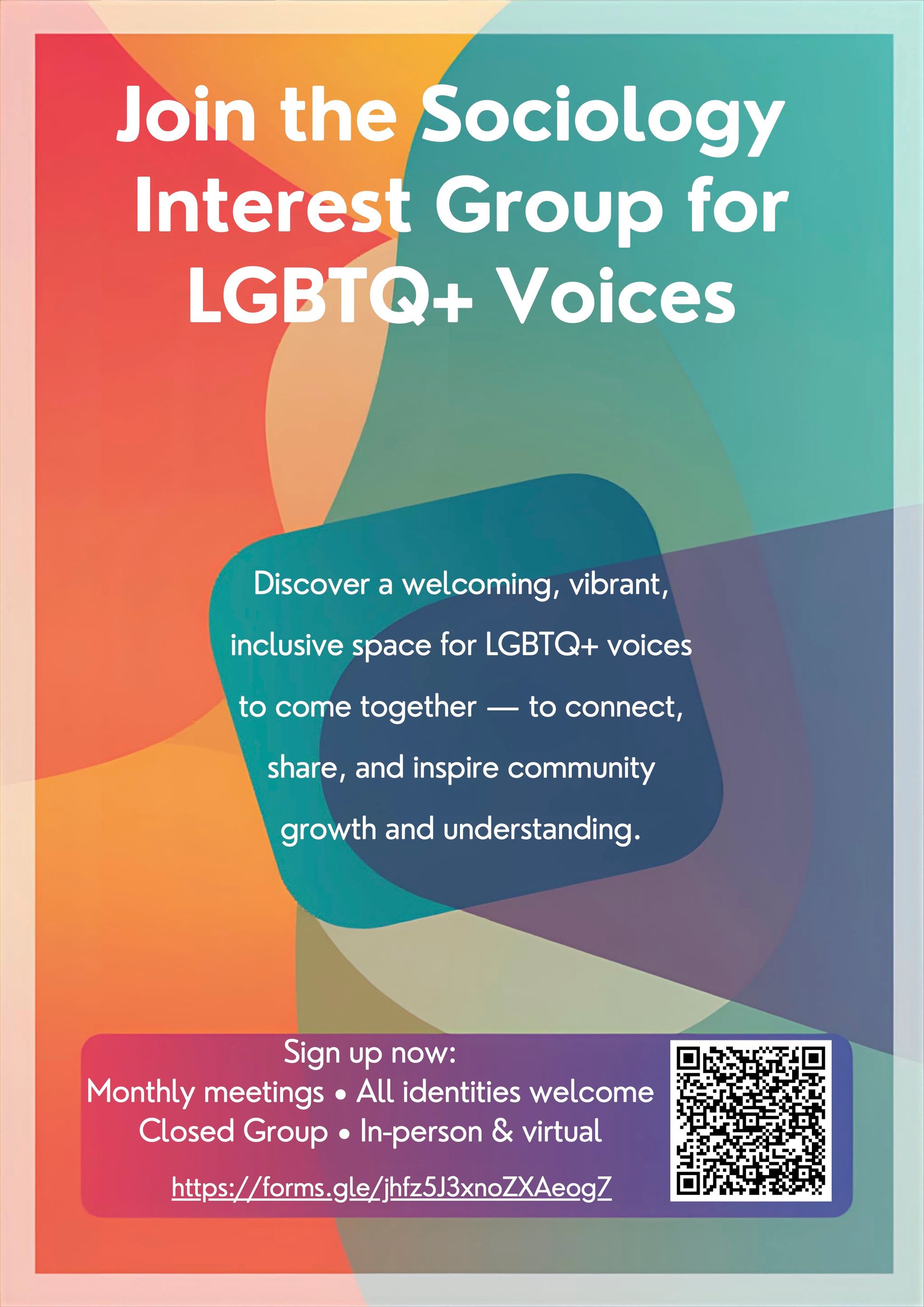 Flyer for Join the Sociology Interest Group for LGBTQ+ Voices