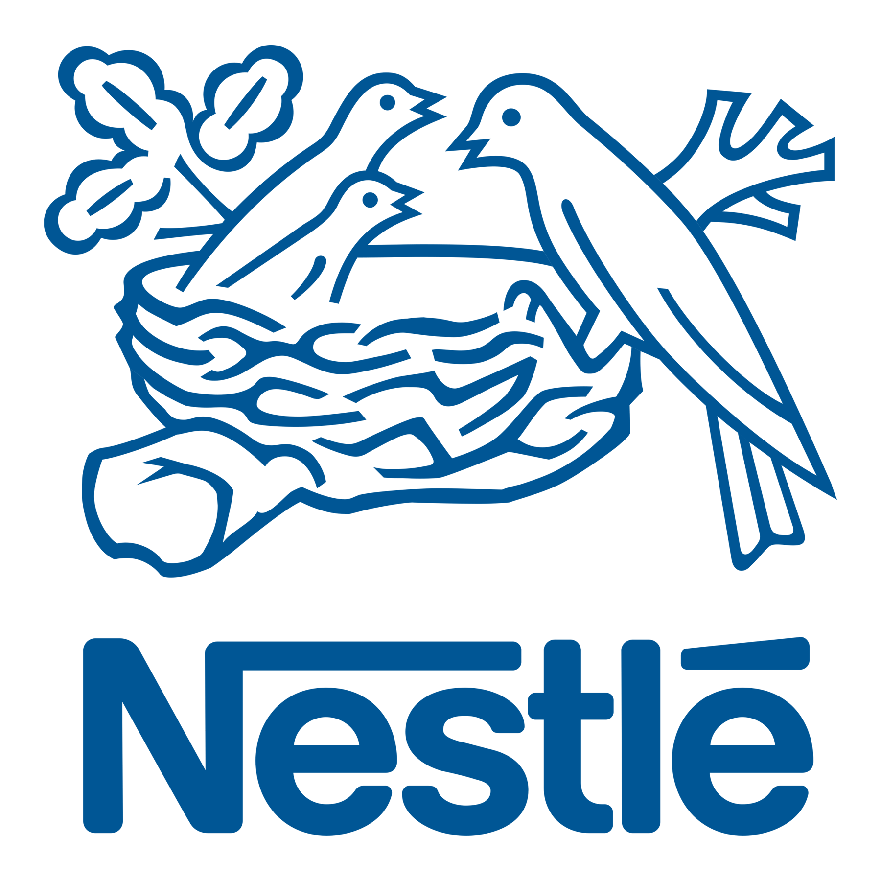 Un logo Nestlé avec deux oiseaux dans un nid