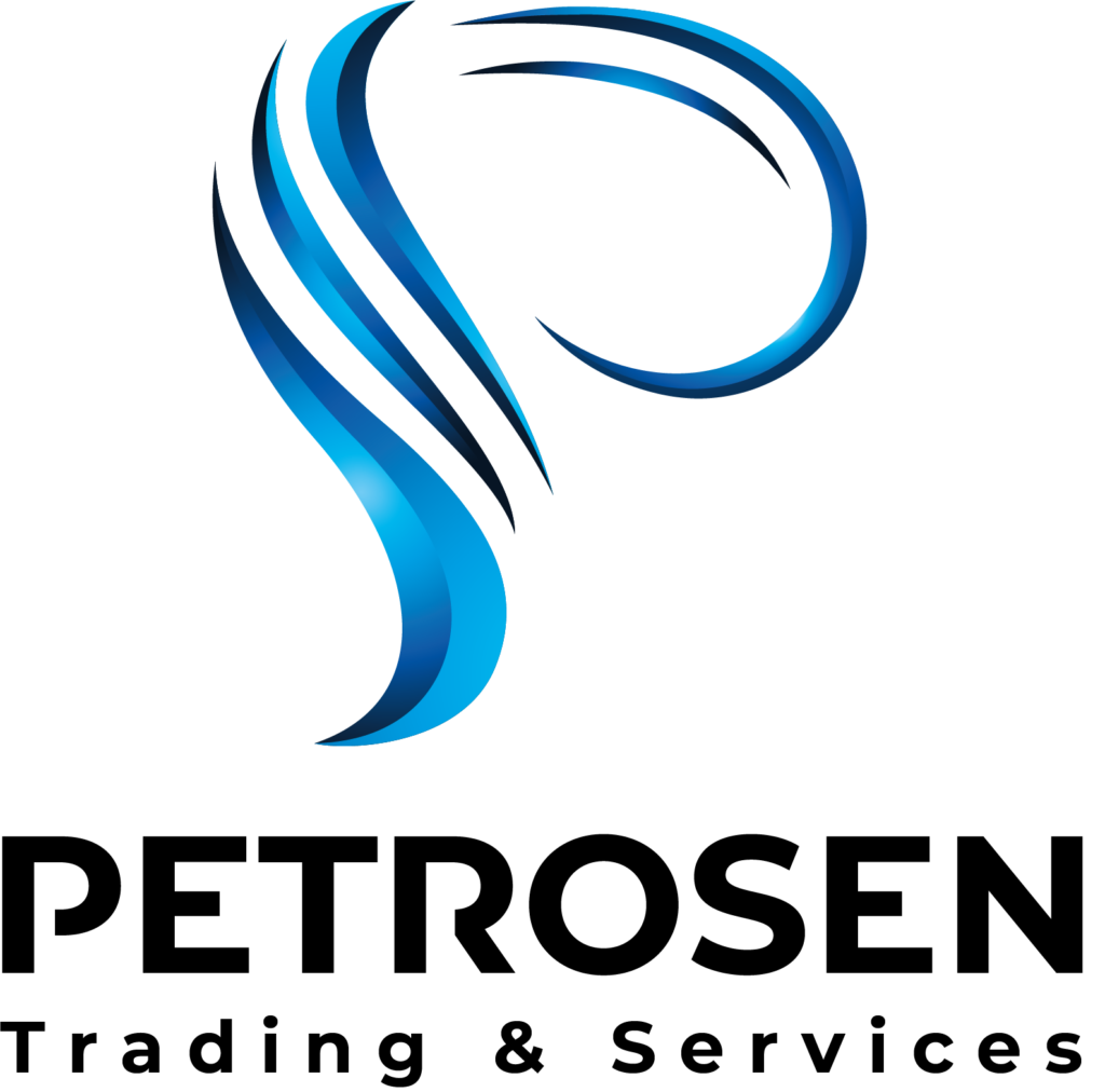 Un logo pour le commerce et les services Petrosen avec un tourbillon bleu