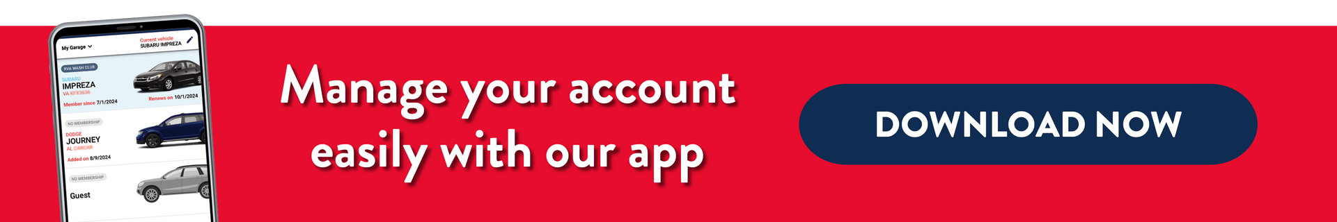 A red banner that says manage your account easily with our app