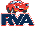 A red car with a smiling face is above the word rva