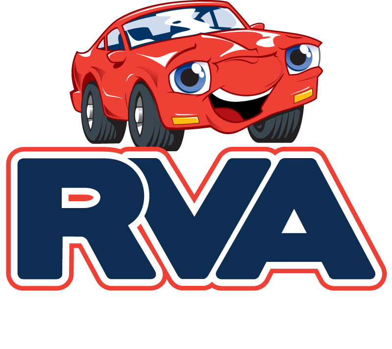 A red car with a smiling face is above the word rva