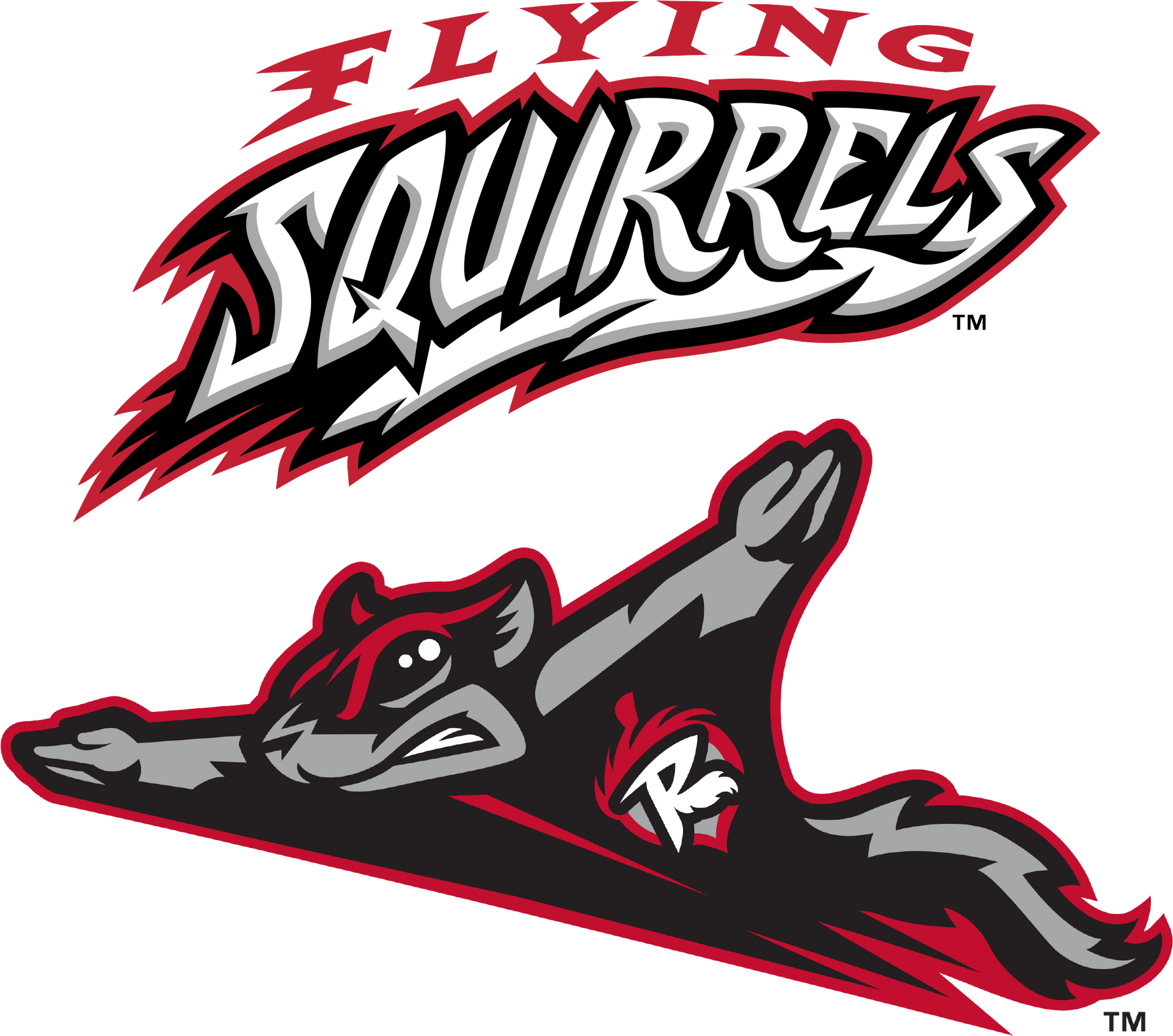 Two logos for the flying squirrels are shown on a white background