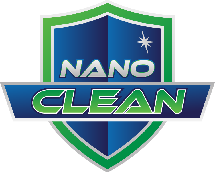 The logo for nano clean is a shield with a star on it.