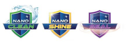 Three logos for nano clean , nano shine , and nano seal.