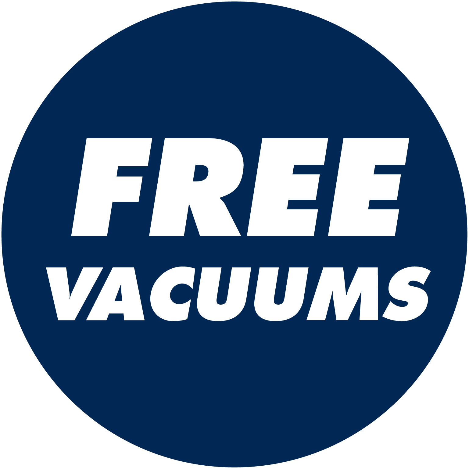 A blue circle with the words free vacuums on it