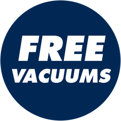 A blue circle with the words free vacuums on it