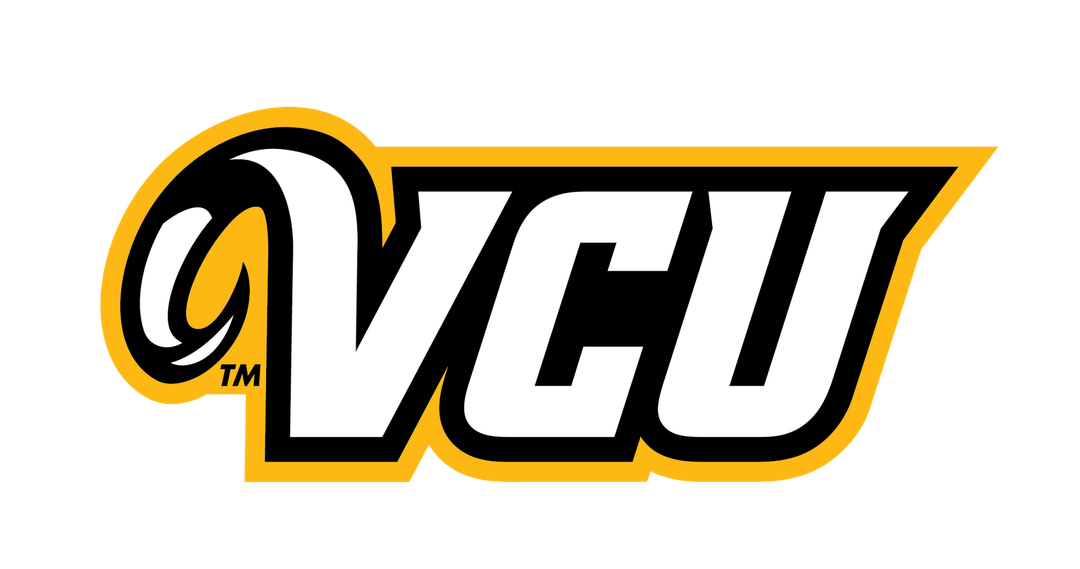 A black and yellow logo for vcu on a white background.