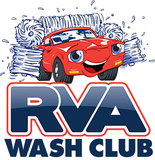 A logo for rva wash club with a red car