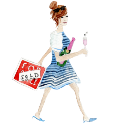 Woman in blue dress, holding 