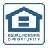 Blue Equal Housing Opportunity logo: house shape with an equal sign inside.