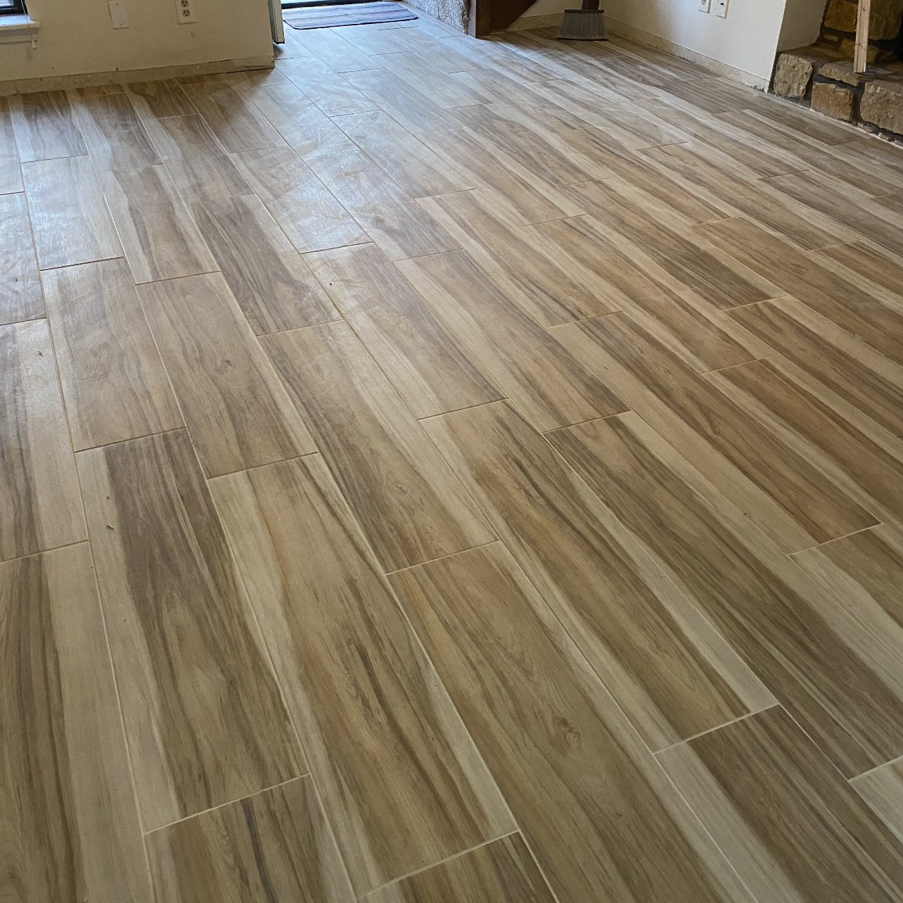 Wood look plank tile flooring