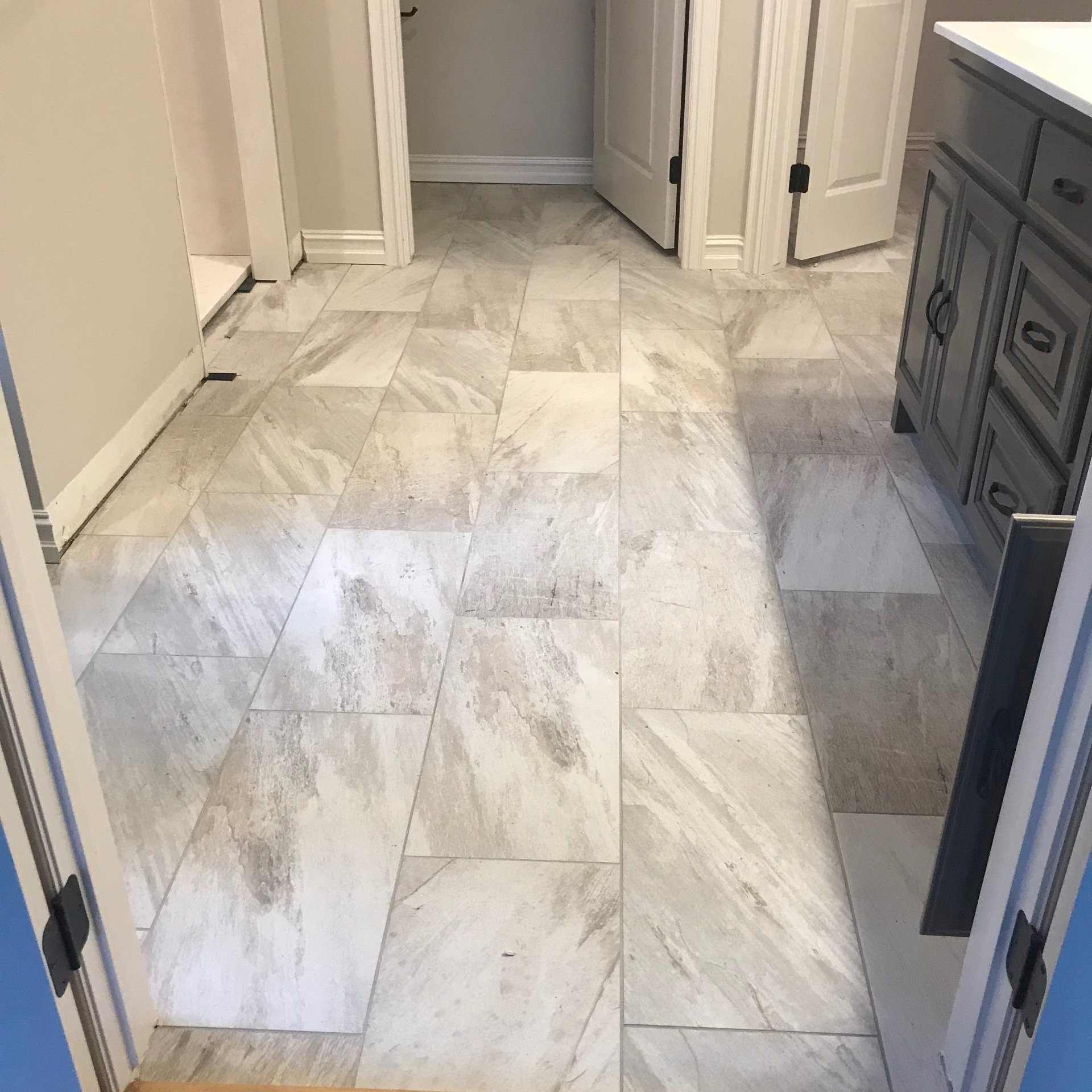 Tile flooring bathroom