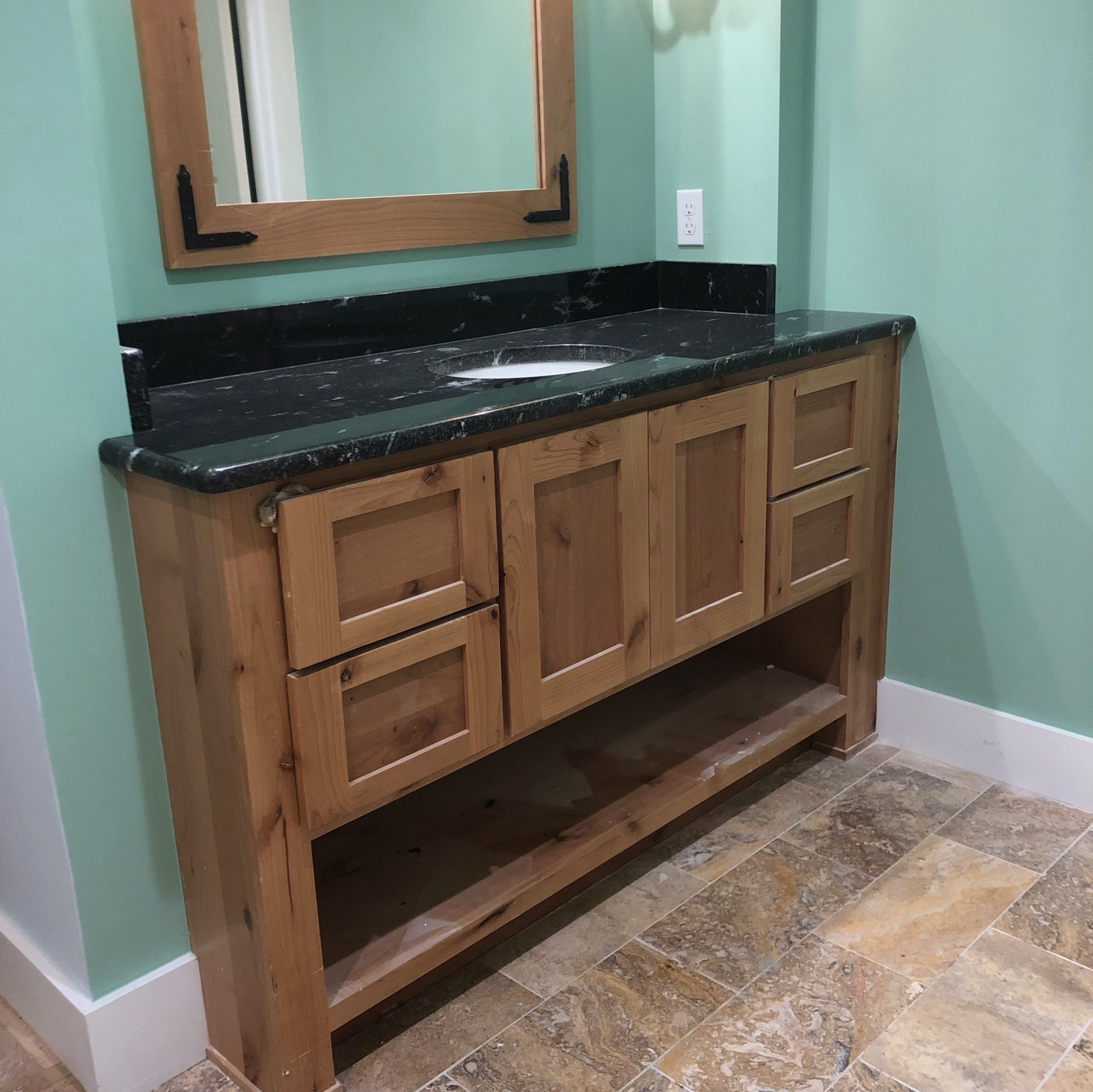 Bathroom remodel, tile backsplash, granite