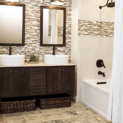 Bathtub and shower tile installed, bathroom remodel