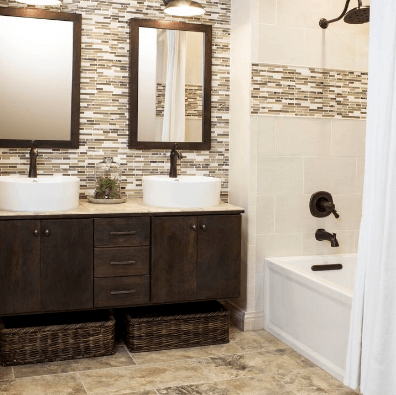 Bathroom splash tile, bathtub tile installed, decorative tile installed