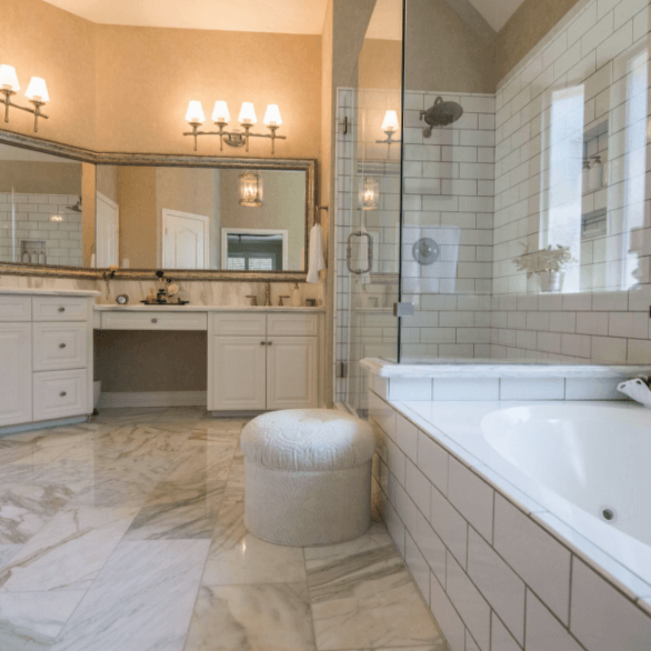 Ceramic tile flooring, shower, bathtub and backsplash