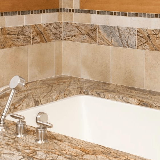 Bathtub and shower tile installed, bathroom remodel