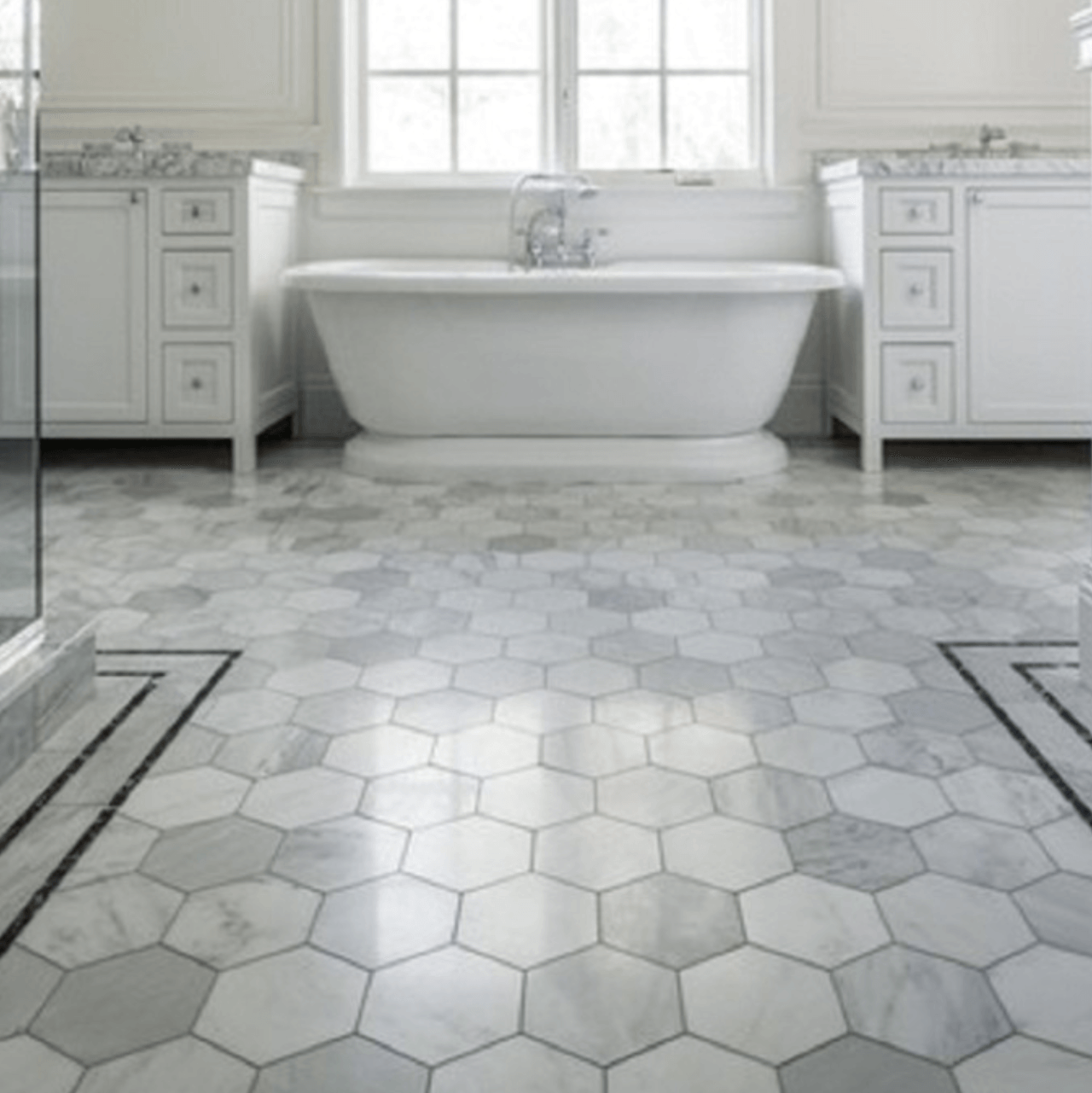 Hexagon tiles, bathroom floor tile