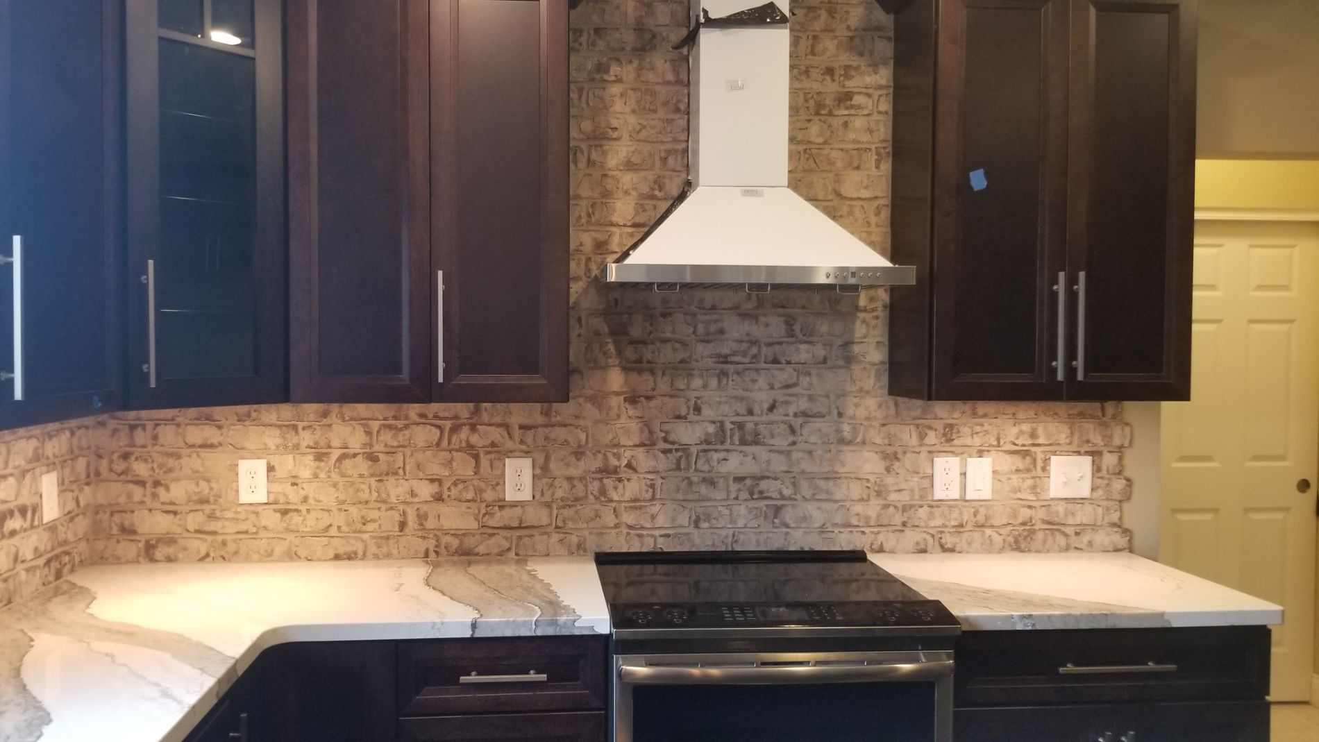 Contractor installing kitchen counter