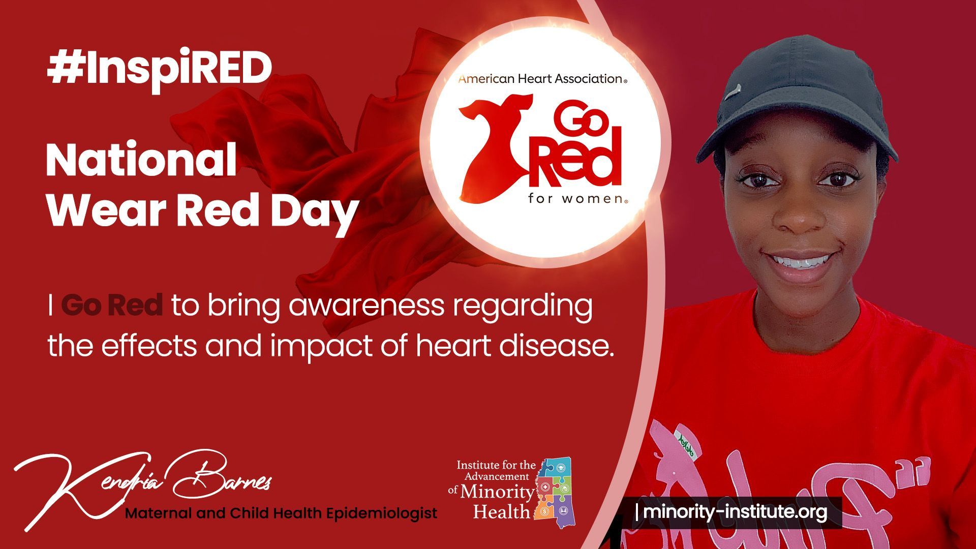 Woman in red promotes awareness for heart disease, on National Wear Red Day.