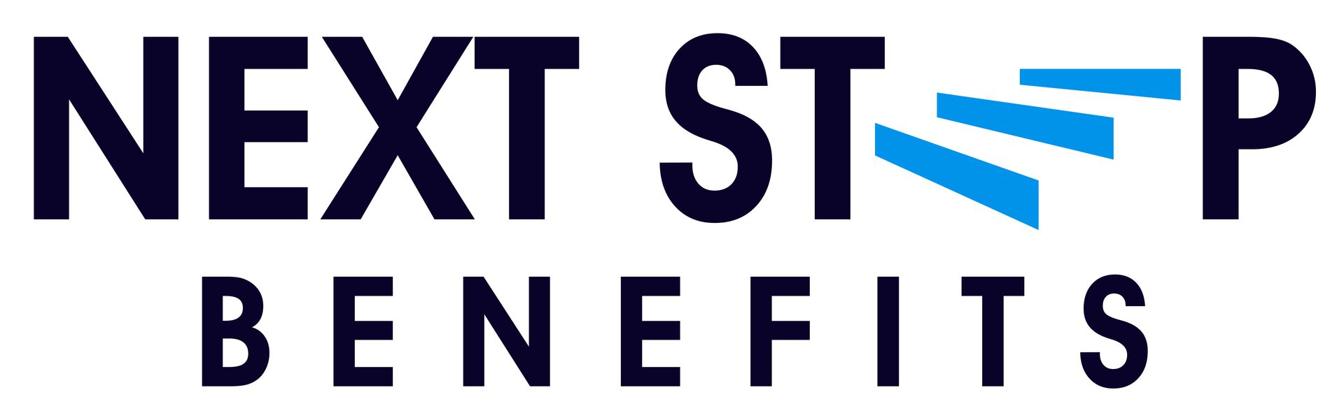 Logo: "NEXT STEP BENEFITS" in navy blue, with blue upward stair-like graphic.