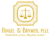 The logo for ringel & brymer , pllc is a small firm service , big firm results.