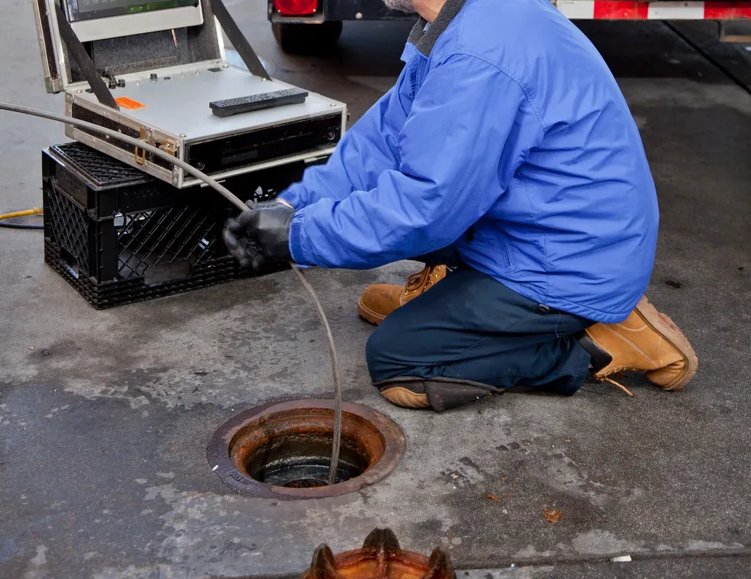 Person using a power washer to clean a dark, stained concrete wall.