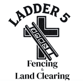 Logo for Ladder 5 Fencing & Land Clearing, featuring a ladder leaning on a cross, with company name.