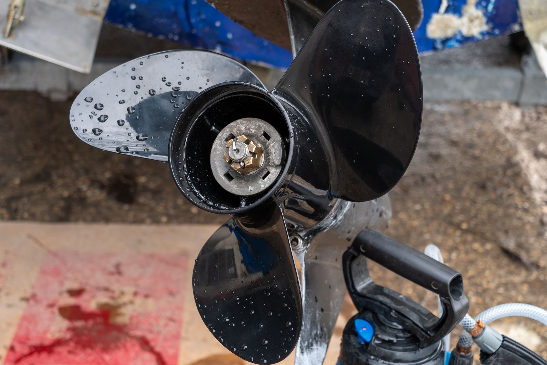 A close up of a propeller on a boat.