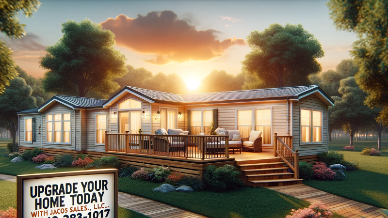 a mobile home with a sign that says upgrade your home today