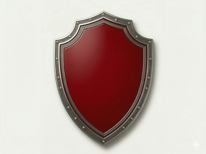 Red shield emblem with a silver border on a white background