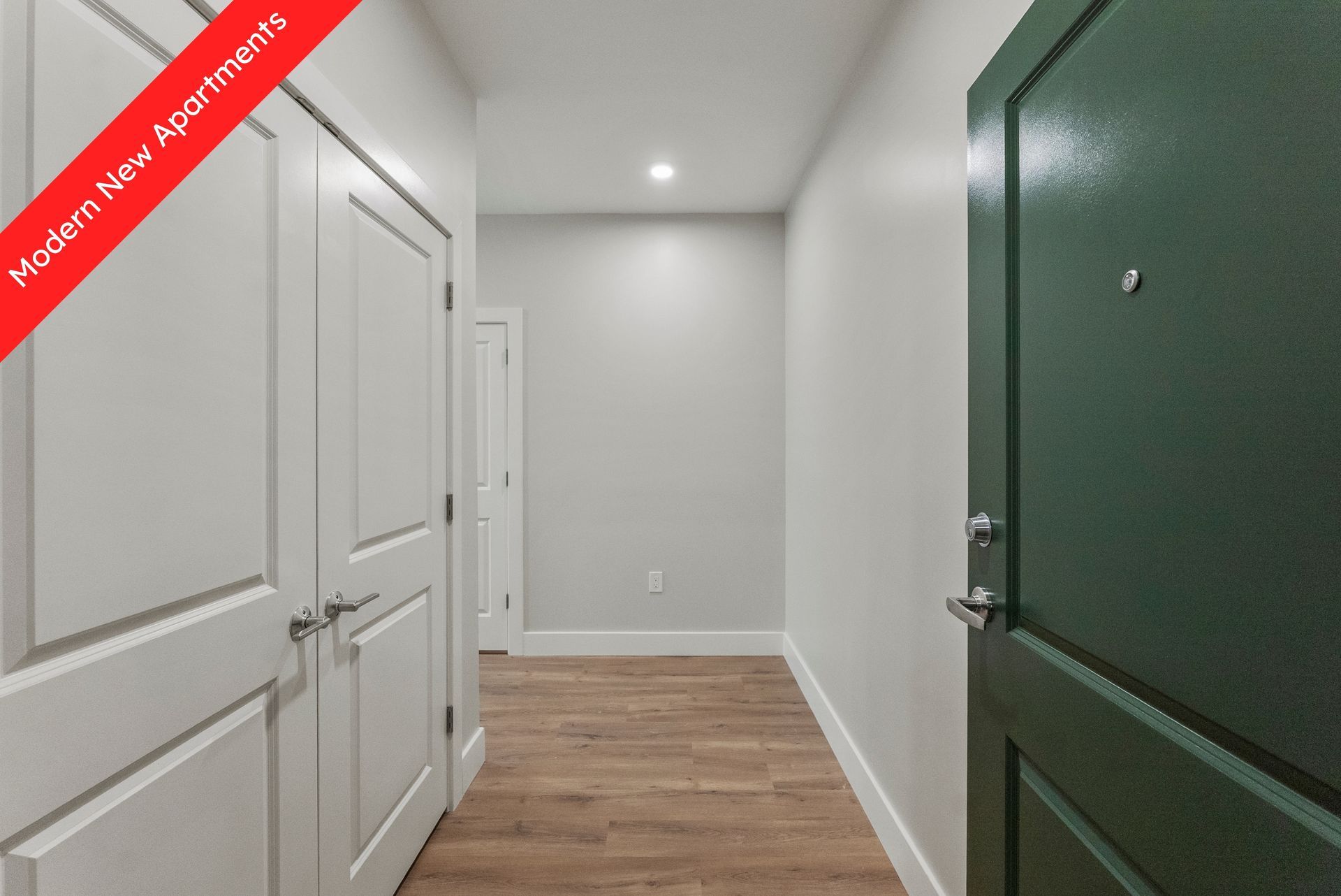 Hallway with storage.