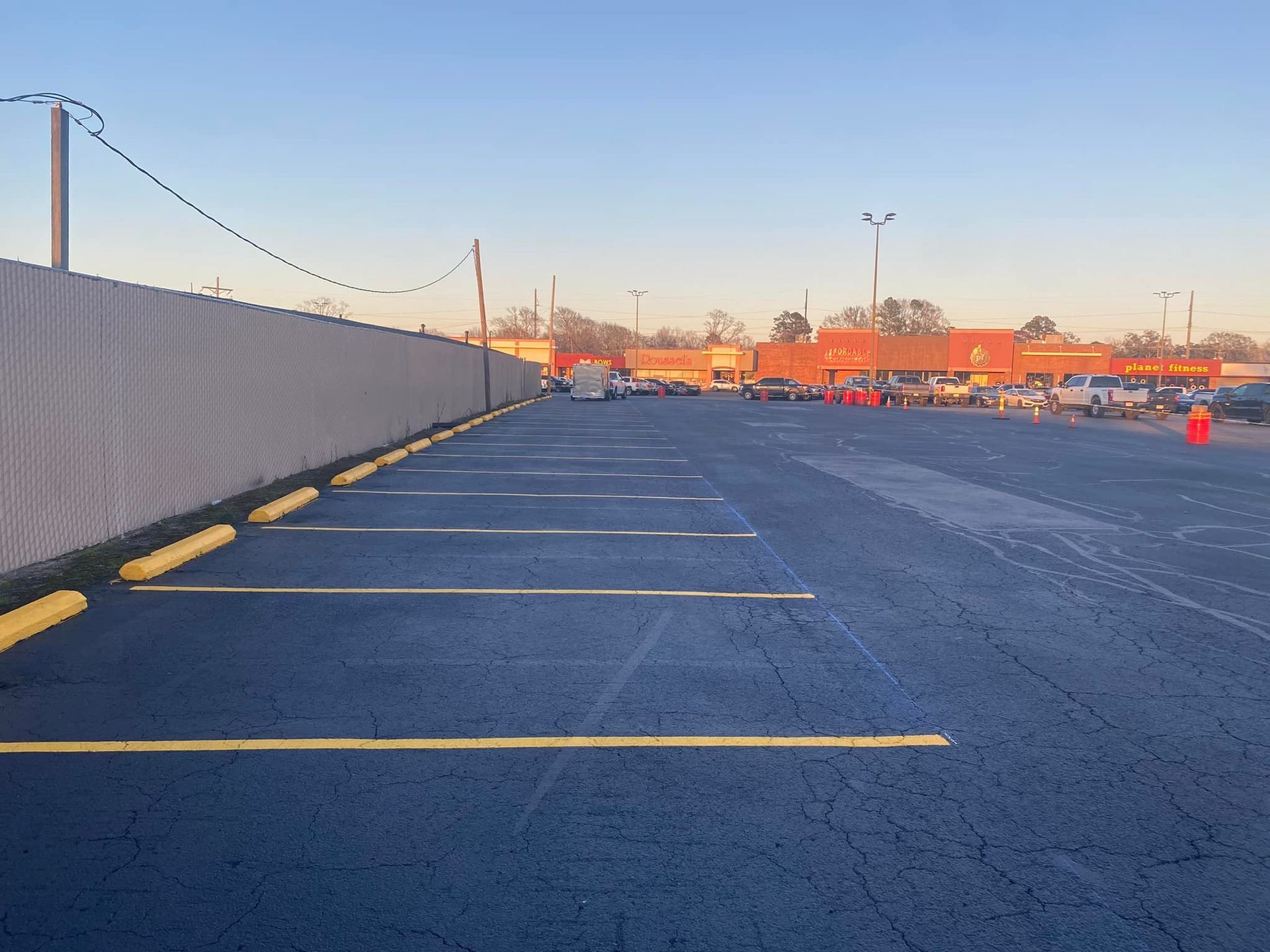 newly paved and striped parking lot