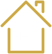 A gold icon of a house with a chimney on the roof.