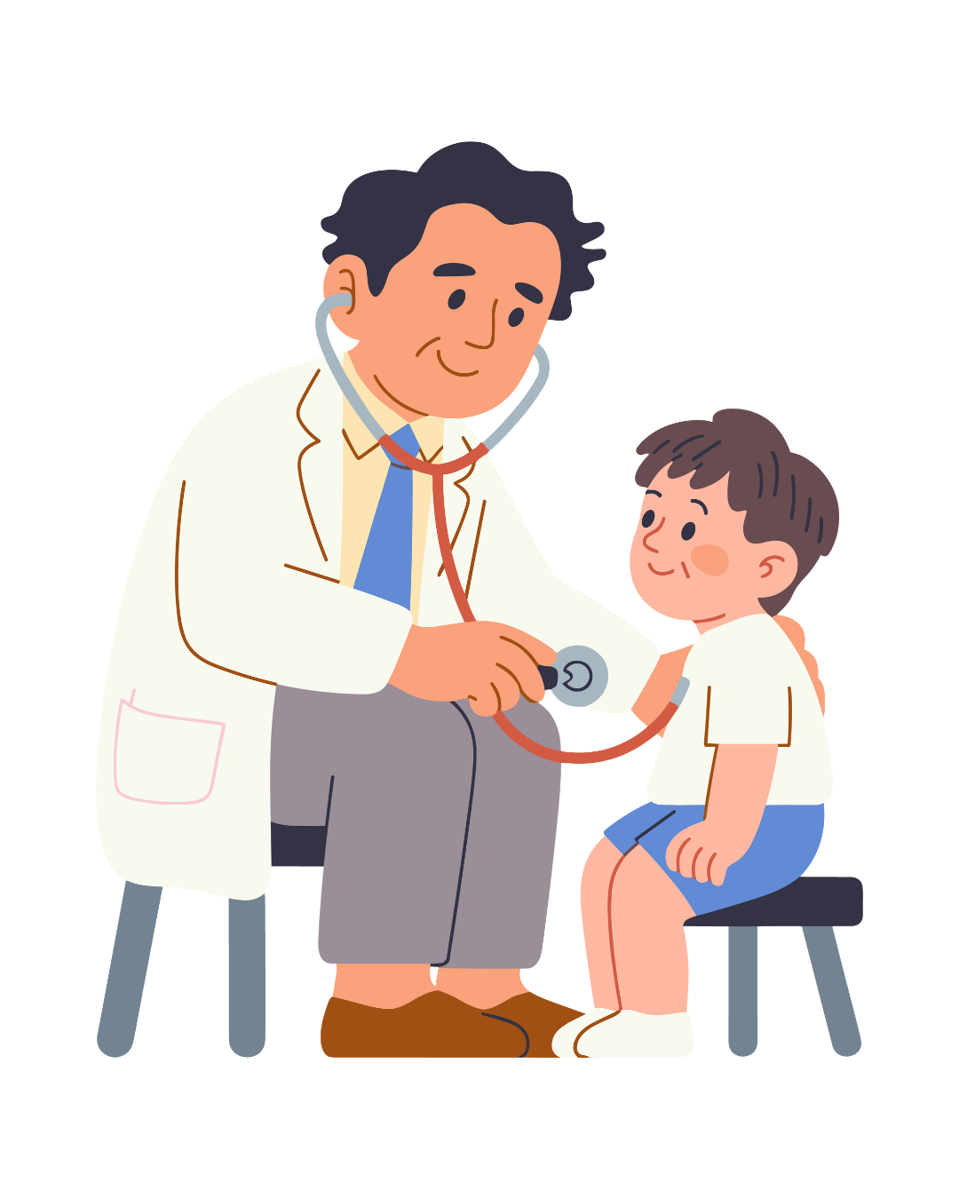 Doctor examining a child with a stethoscope in a clinic